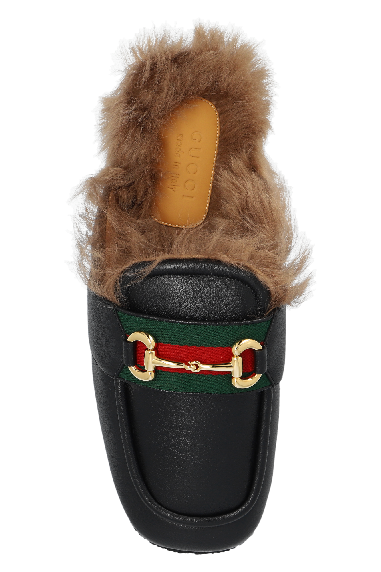 Gucci leather cheap fur slippers